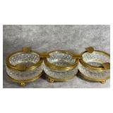 (3) Antique French Clear Cut Crystal & Brass