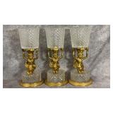 (3) Antique Gilt Bronze & Cut Crystal