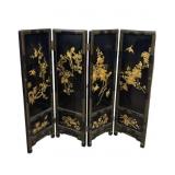 Antique Tabletop Chinese Black Lacquered Screen