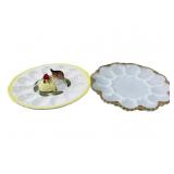 2 Vintage Japanese & Fire King Egg Plates