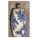 Vintage 1990s Blue & White Porcelain Pendant in
