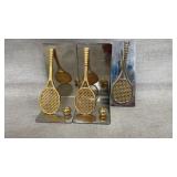 Vintage Metal Brass Tennis Bookends, Paper Clip