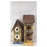 Wooden Decorative Birdhouses with Metal Accents