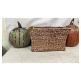 2 Lg Metal Decorative Pumpkins/SEA GRASS lg Basket