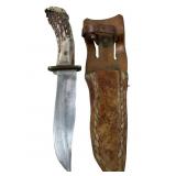 Natural Stag Handle Hunting Knife With Sheath