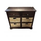Wood and Wicker Storage Cabinet with Six Compartme