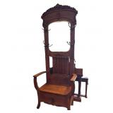 Oak Hall Tree With Mirror and Storage Bench