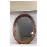 Oval Wall Mirror With Wood Frame and Wire Hanger