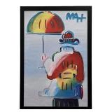 Peter max 'Umbrella Man,' Framed Print On CANAVS