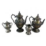 (4) silver on copper coffee & creamer pots