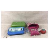 Sewing Supplies with Cases and Pin Cushions