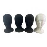 (4) black and white foam mannequin heads