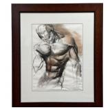Signed charcoal & pastel study of male Torso