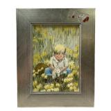Signed GJR Oil Painting On Wood Of Boy Playing I