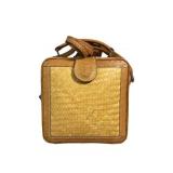 Vintage Woven Bamboo Box Bag with Leather Strap