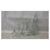 Glass Bottle And Pitcher Set W/ Stoppered Decanter