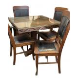 Antique Quarter Sawn Tiger Ray Wood Table /4 Chair