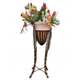55 inch Tiki Style Planter with Silk Flowers