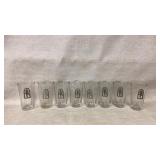 8 Clear Glass Tumblers with Metal Design