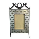 Antique Punched Metal & Wood Picture Frame