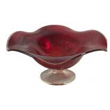 Vintage MCM Art Glass Footed Compote Bowl in