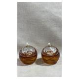 Pair of hand-blown amber art glass oil lamps f