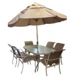 8pc Patio Table, Chairs, Umbrella