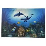 Signed hall painting of underwater marine life