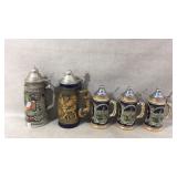 Five German Beer Steins With Lids