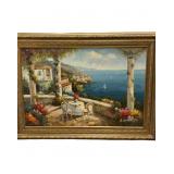 Mediterranean Terrace on Canvas Framed