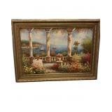 Mediterranean Terrace on Canvas Framed