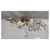 assorted lot of vintage costume jewelry, sewing