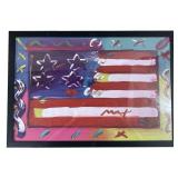 Peter max 'Flag with heart' frame print