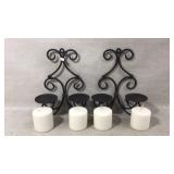 Two Wrought Iron Candle Holders with Candles