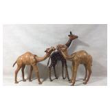 3 Hand-Carved Wooden Figures of Camels & Giraffe