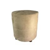 Vintage Cream Colored Faux Suede Ottoman Paneled