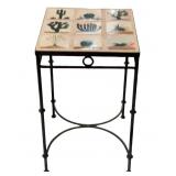 Outdoor Southwest Tile Top Wrought Iron Side Table