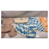 handmade beige and blue crochet accessories set