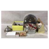 Sewing Supplies With Metal Tin and Box