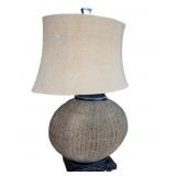 Large Rattan Lamp with Wooden Base