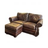 Leather Nail Head Trim Loveseat with Ottoman