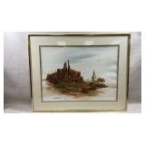 framed watercolor painting of an arid