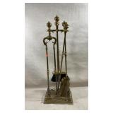 vintage polished brass fireplace tool set