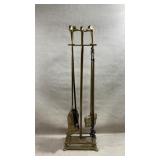 vintage brass fireplace tool set featuring