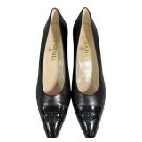Vintage Chanel 96P Black Leather Cap-Toe Pumps