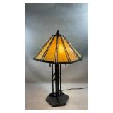 Mission-style Tiffany table lamp featuring a