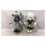 Two Handcrafted Kachina Dolls with Wooden Bases
