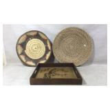 Woven Baskets and Wooden Serving Tray