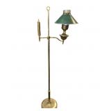 Vintage Brass Floor Lamp With Green Metal Shade