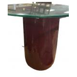 Glass-Top Pedestal Table with Glossy Red Base
